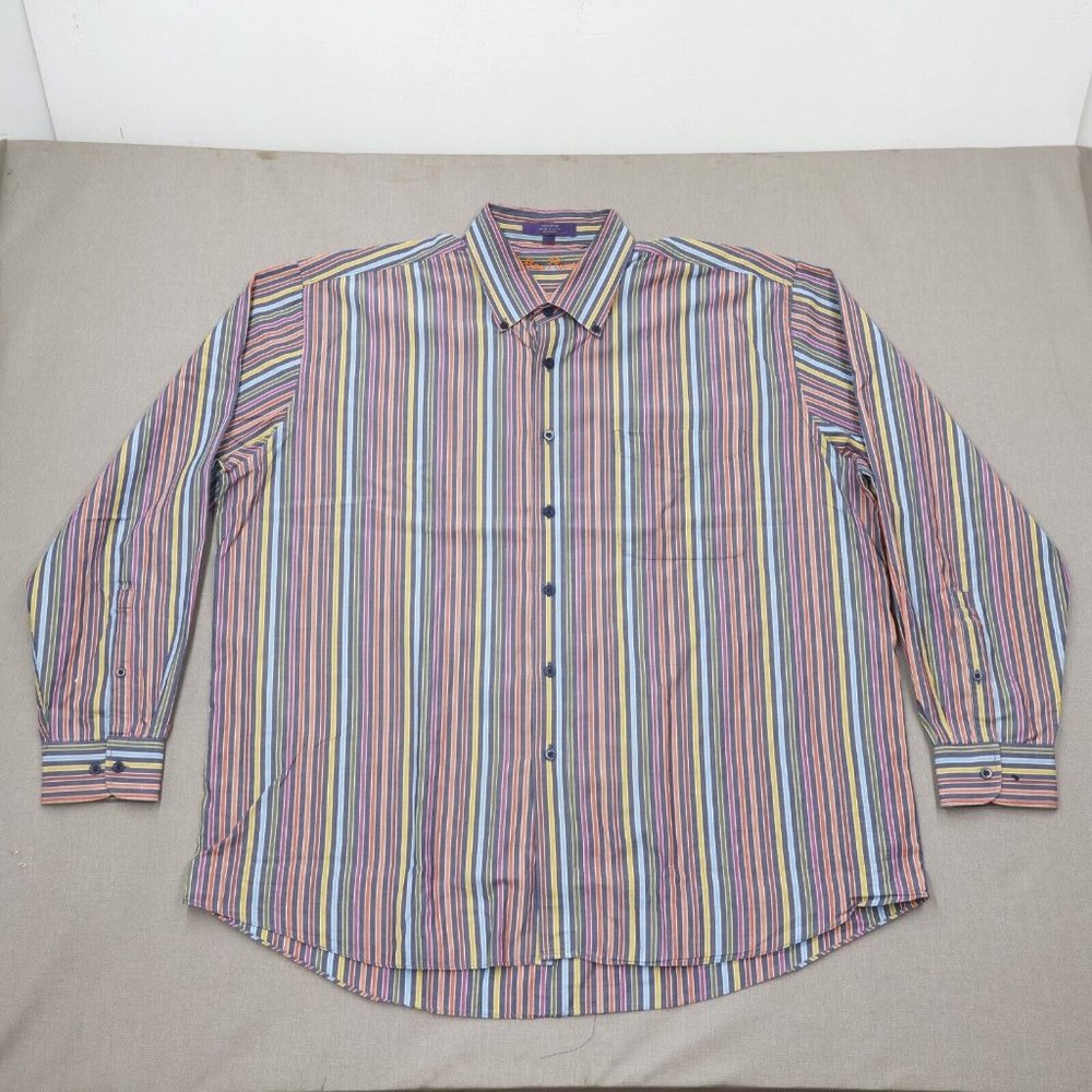 2/$20 Mens Striped Button Down Size 2XL Rainbow Colors 100% Cotton Alan Flusser